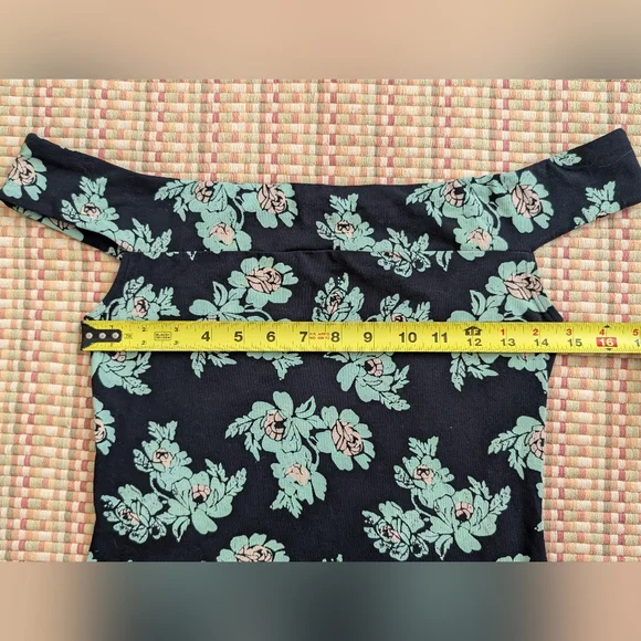 Intimately Free People So Much Floral Black Teal Off Shoulder Bodysuit - Picture 9 of 12